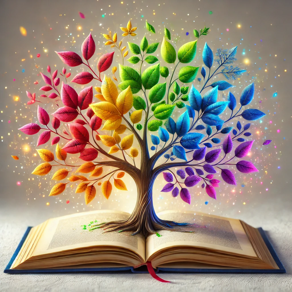 Arbre généalogique coloré qui sort d'un registre